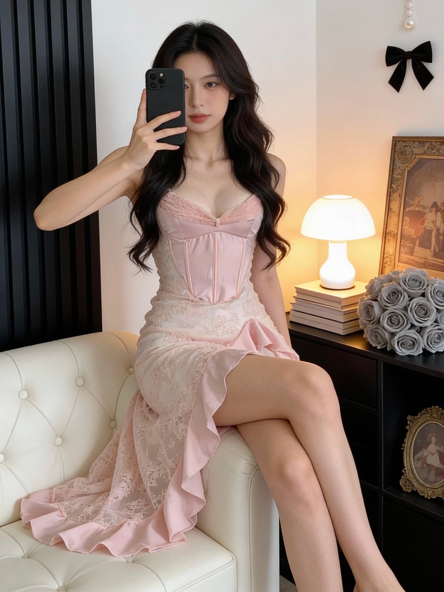 French Lace Cut-Out Slip Dress【0364】