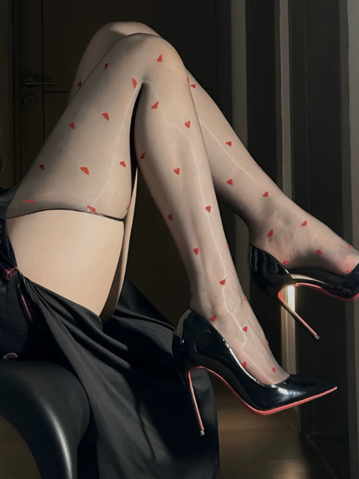 Heart Glossy Thigh-High Stocking【3001】