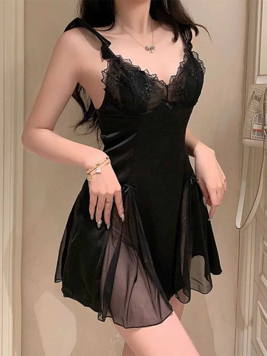High-Slit Lace Slip Dress【0360】