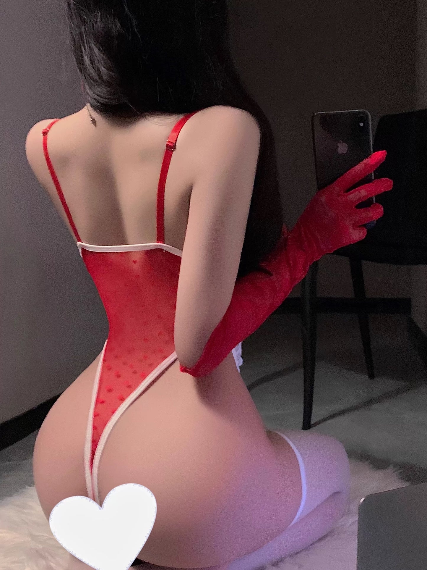 Red & White Nurse Style Lace Bodysuit 【0276】
