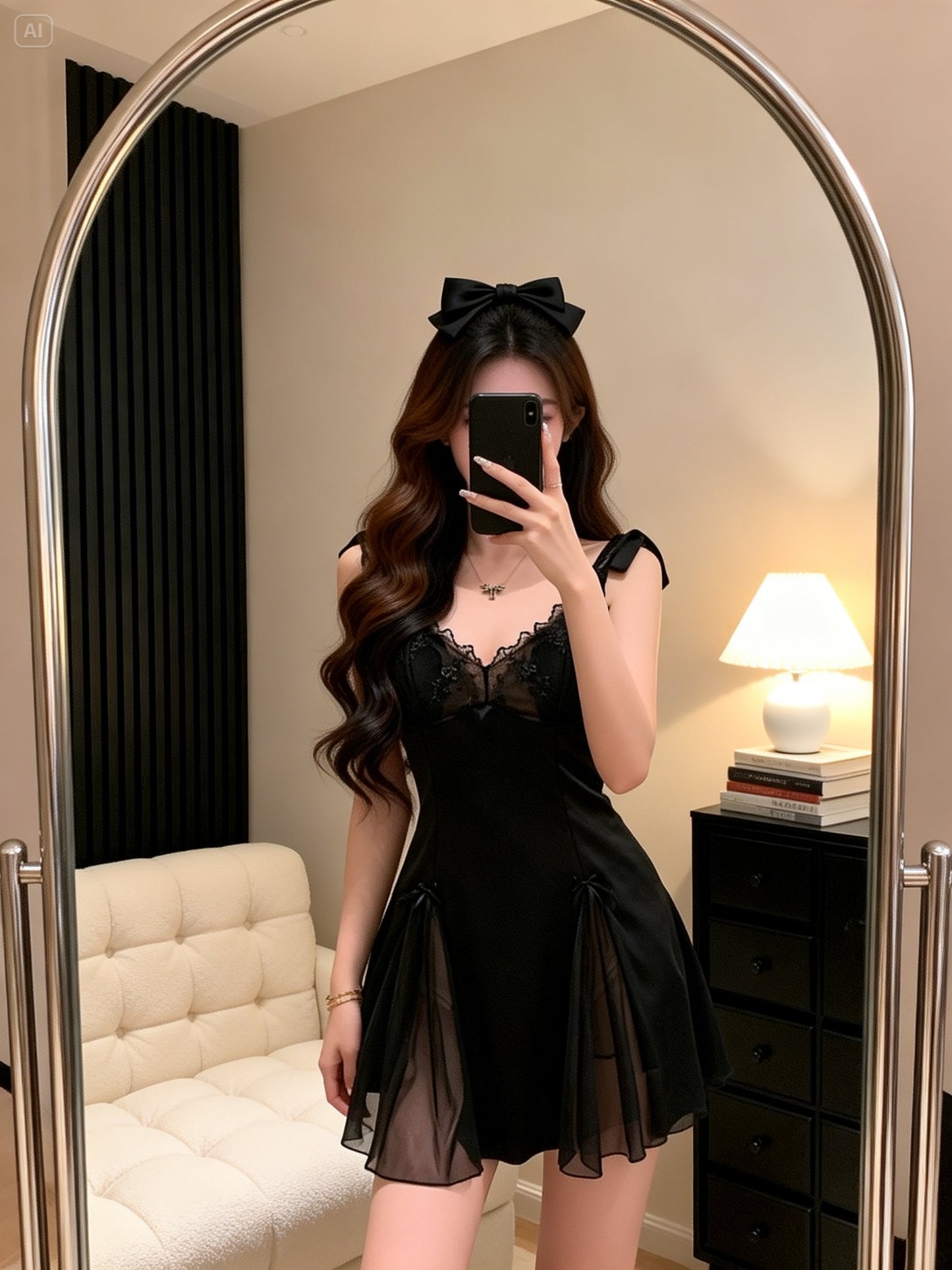 High-Slit Lace Slip Dress【0360】