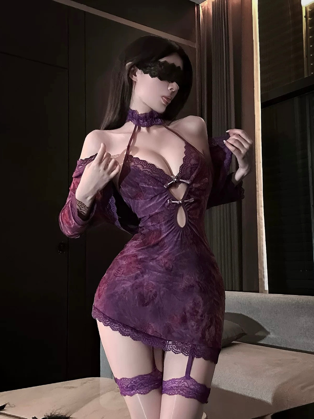 Lace Bodycon Slip Dress【0366】