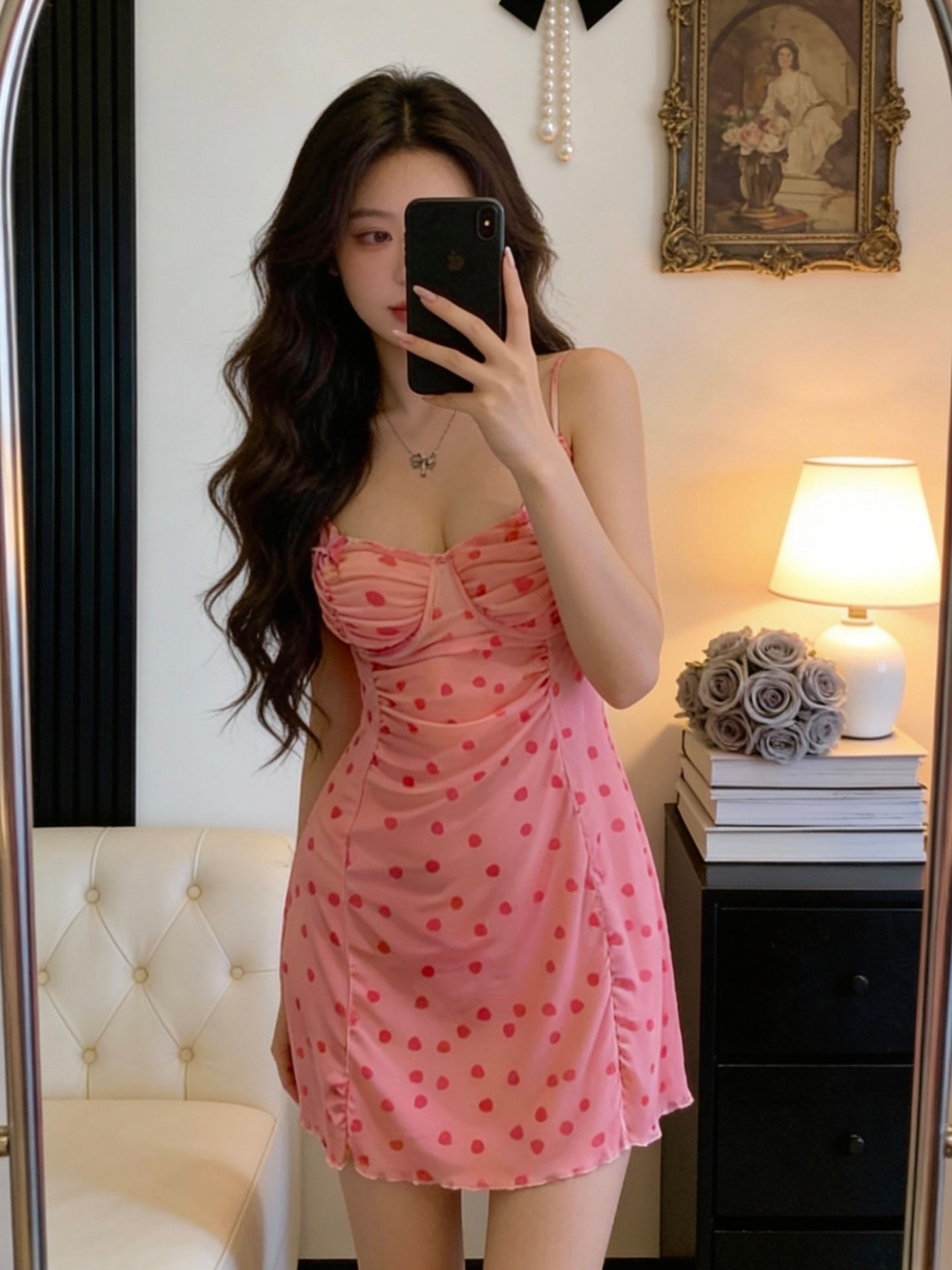 Peach Pink Heart Mesh Lingerie【0284】