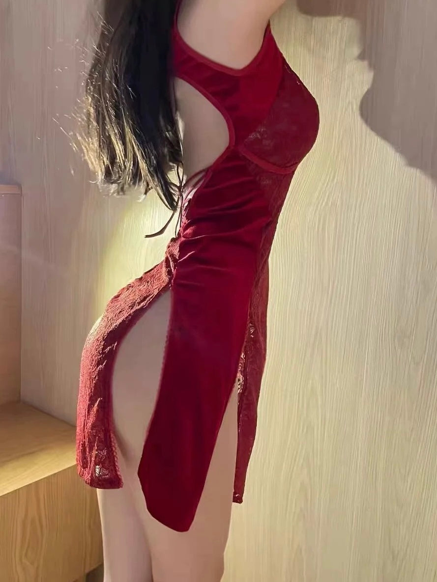 Red Lace Cheongsam Style Set【0371】